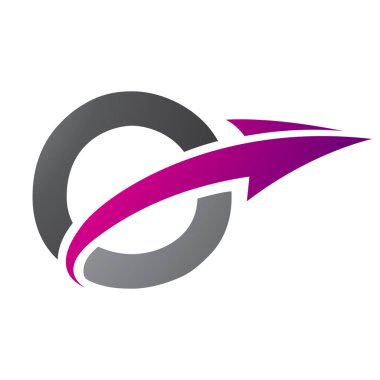 Magenta ve Siyah Büyük Harf O Simgesi Beyaz Arkaplanda Bir Ok