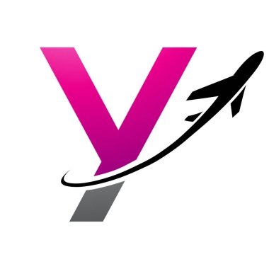 Magenta ve Siyah Büyük Harf Y Simgesi Beyaz Arkaplan 'da bir uçakla