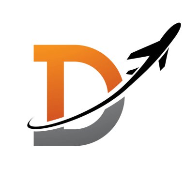 Turuncu ve Siyah Antika Harf D Simgesi Beyaz Arkaplanda Uçağı Var