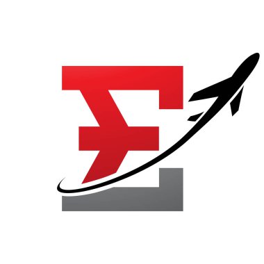 Kırmızı ve Siyah Antik Mektup E Simgesi Beyaz Arkaplan 'da bir uçakla