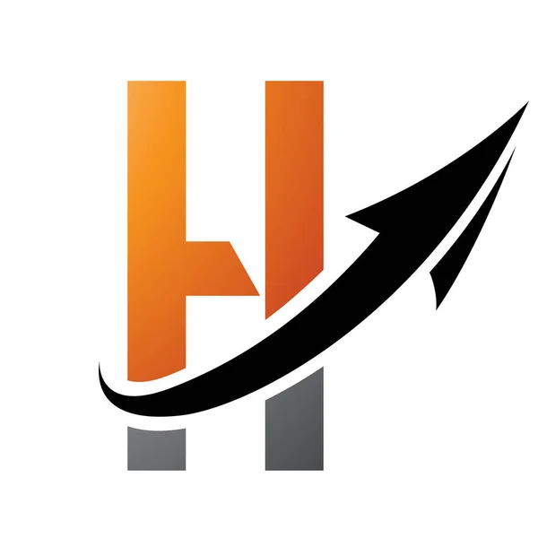 Orange and Black Futuristic Letter H Icon with an Arrow on a White Background