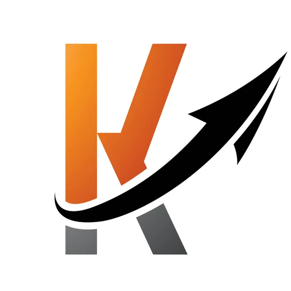 Orange and Black Futuristic Letter K Icon with an Arrow on a White Background