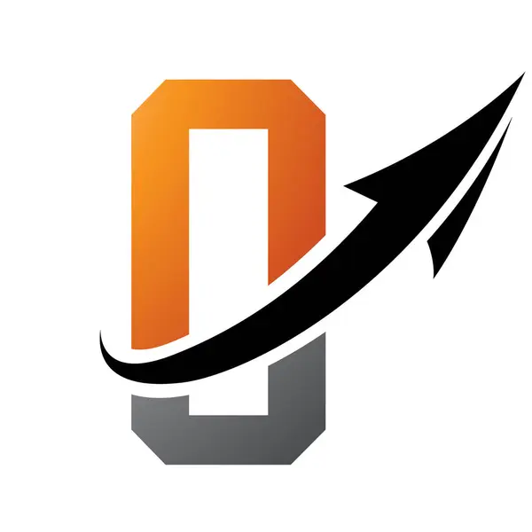 Orange and Black Futuristic Letter O Icon with an Arrow on a White Background