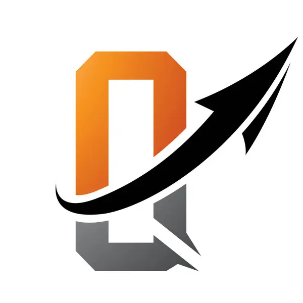Orange and Black Futuristic Letter Q Icon with an Arrow on a White Background