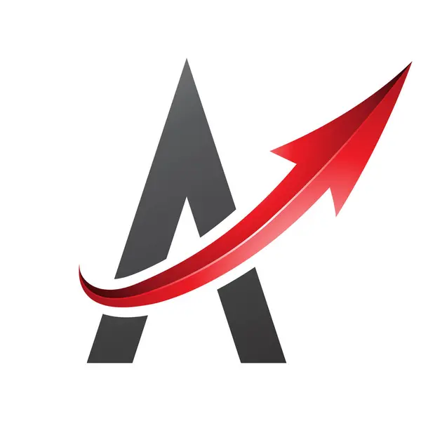 Red and Black Futuristic Letter A Icon with a Glossy Arrow on a White Background