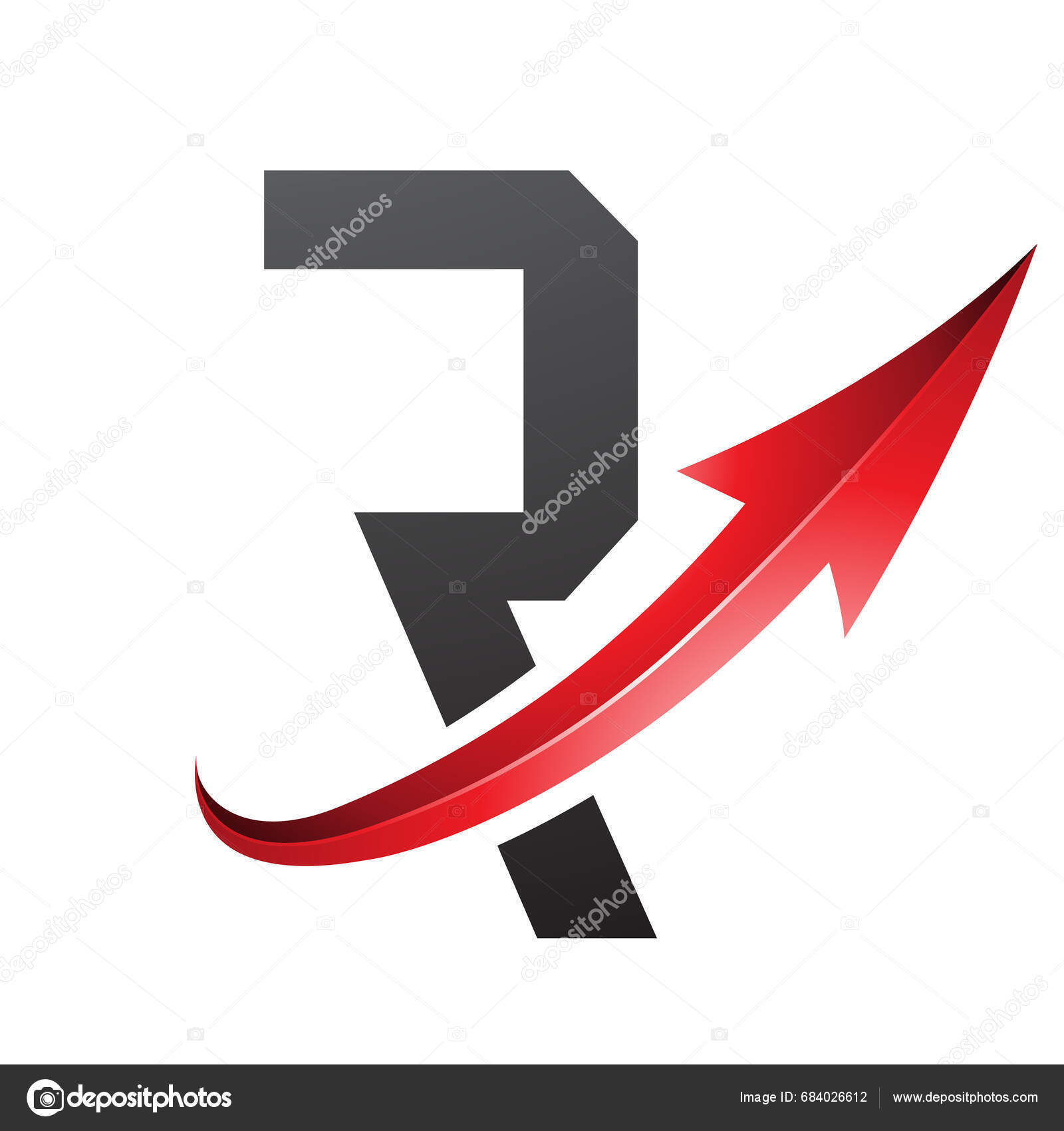 Red Black Futuristic Letter Icon Glossy Arrow White Background Stock ...