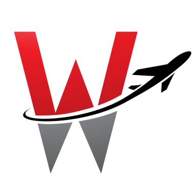 Kırmızı ve Siyahi Futuristik Harf W Simgesi Beyaz Arkaplan 'da bir uçakla