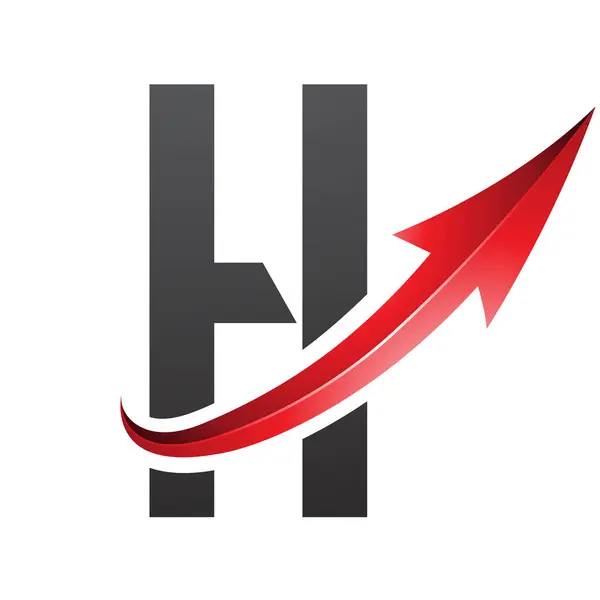 Red and Black Futuristic Letter H Icon with a Glossy Arrow on a White Background