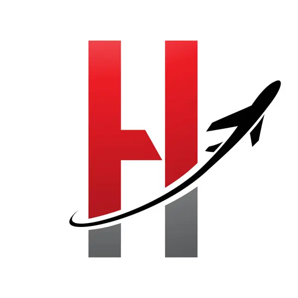 Red and Black Futuristic Letter H Icon with an Airplane on a White Background
