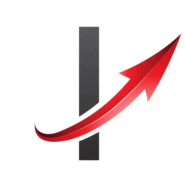 Red and Black Futuristic Letter I Icon with a Glossy Arrow on a White Background