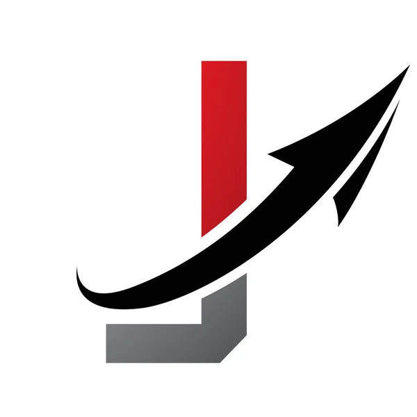 红色和黑色未来派字母J具有箭头白色背景的图标 — 图库照片