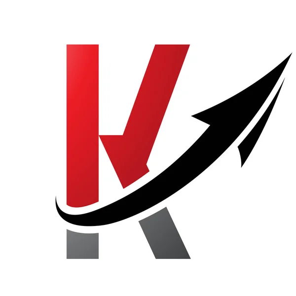 Red and Black Futuristic Letter K Icon with an Arrow on a White Background