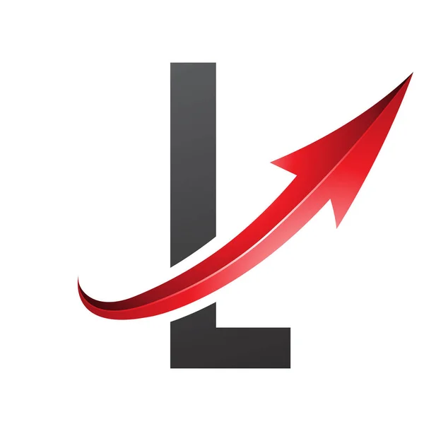 Red and Black Futuristic Letter L Icon with a Glossy Arrow on a White Background