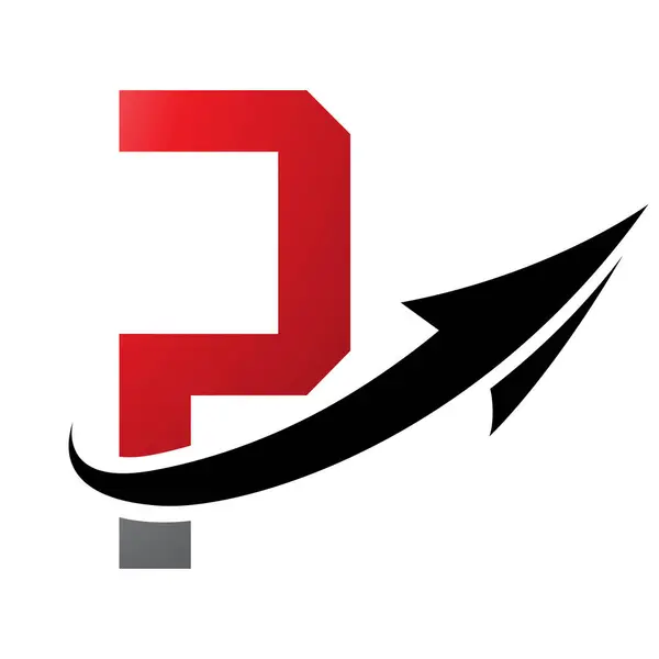 Red and Black Futuristic Letter P Icon with an Arrow on a White Background