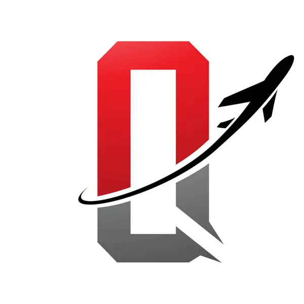 Red and Black Futuristic Letter Q Icon with an Airplane on a White Background