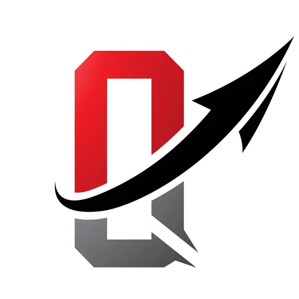 Red and Black Futuristic Letter Q Icon with an Arrow on a White Background