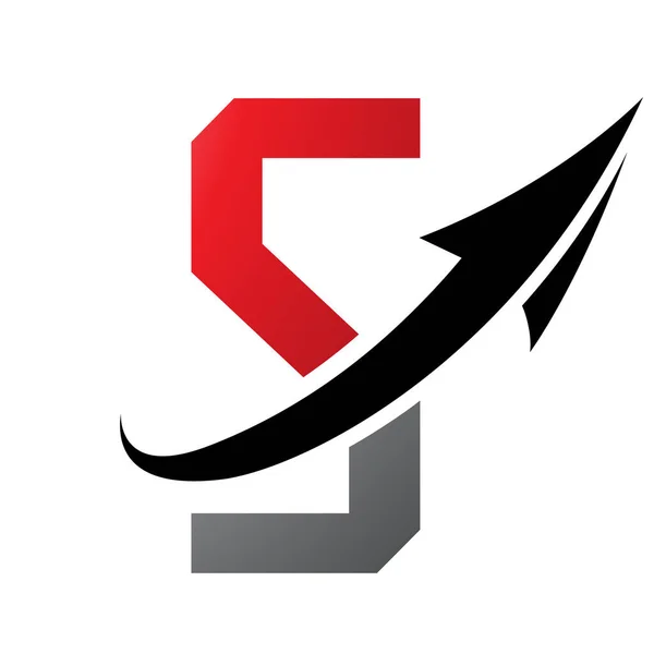 Red and Black Futuristic Letter S Icon with an Arrow on a White Background