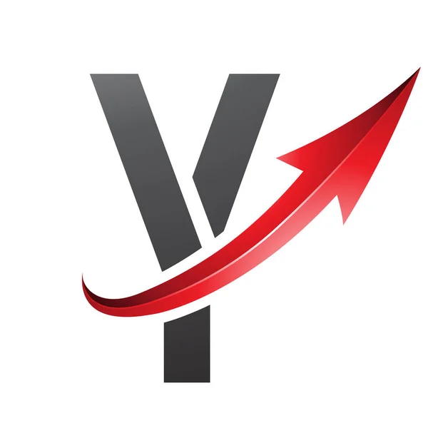 Red and Black Futuristic Letter Y Icon with a Glossy Arrow on a White Background