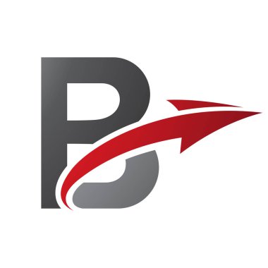 Kırmızı ve Siyah Büyük harf B Simgesi Beyaz Arkaplanda Ok