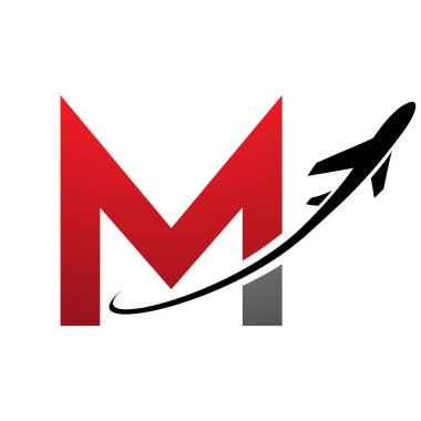 Kırmızı ve Siyah Büyük Harf M Simgesi Beyaz Arkaplanda bir uçakla