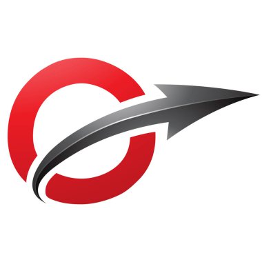 Kırmızı ve Siyah Büyük Harf O Simgesi Beyaz Arkaplanda Parlak Ok