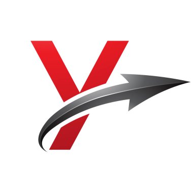 Kırmızı ve Siyah Büyük Harf Y Simgesi Beyaz Arkaplanda Parlak Ok