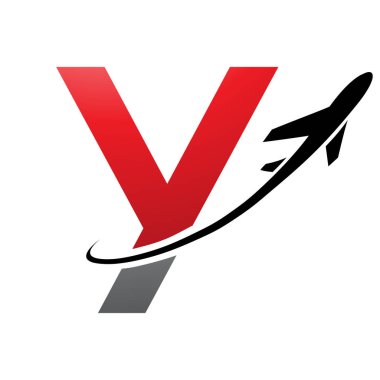 Kırmızı ve Siyah Büyük Harf Y Simgesi Beyaz Arkaplanda bir uçakla