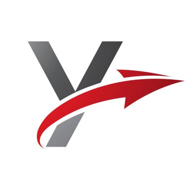 Kırmızı ve Siyah Büyük Harf Y Simgesi Beyaz Arkaplanda Ok