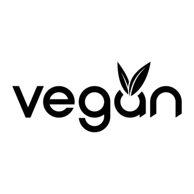 Siyah V biçimli Vegan Metin Logosu Beyaz Arkaplanda Yapraklar