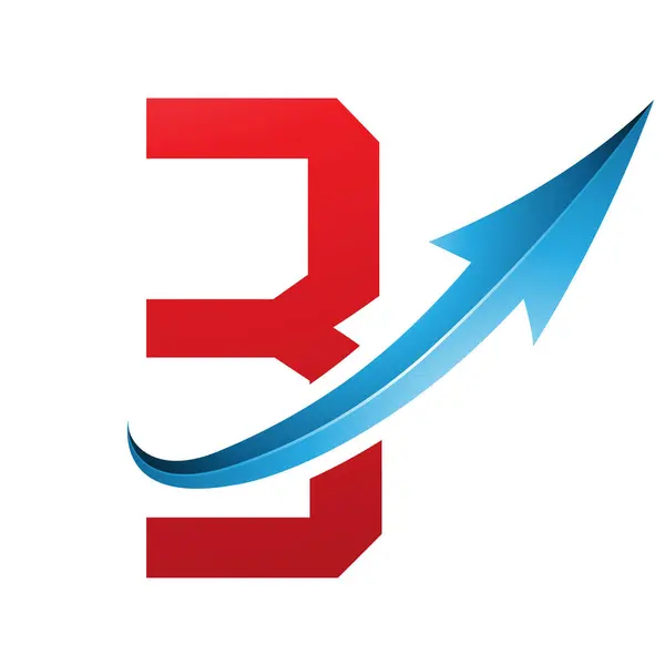 Red and Blue Futuristic Letter B Icon with a Glossy Arrow on a White Background