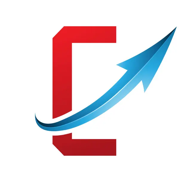 Red and Blue Futuristic Letter C Icon with a Glossy Arrow on a White Background