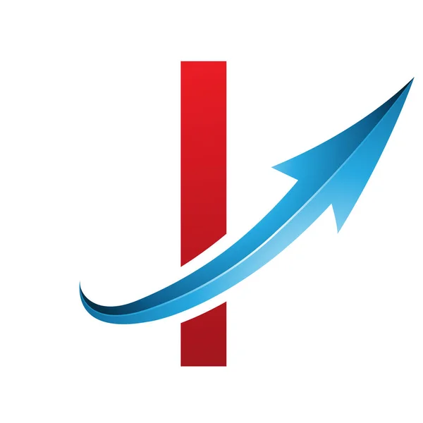 Red and Blue Futuristic Letter I Icon with a Glossy Arrow on a White Background