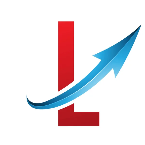 Red and Blue Futuristic Letter L Icon with a Glossy Arrow on a White Background