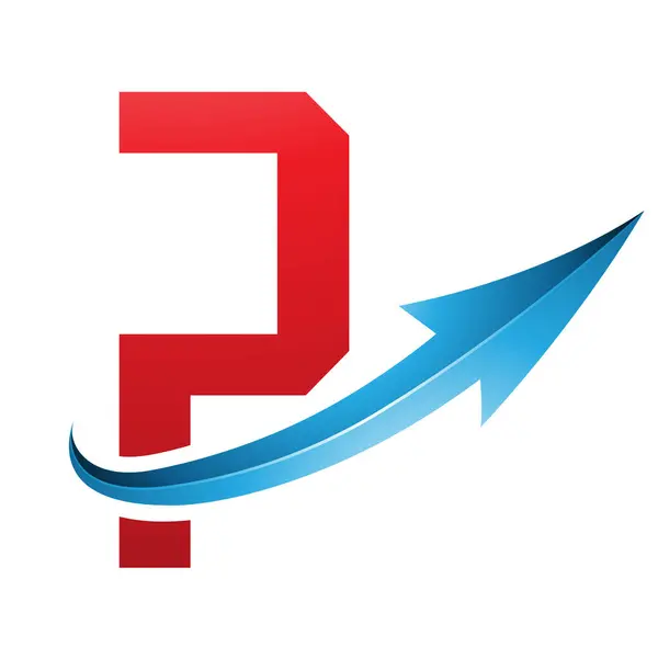 Red and Blue Futuristic Letter P Icon with a Glossy Arrow on a White Background
