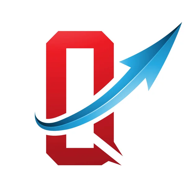Red and Blue Futuristic Letter Q Icon with a Glossy Arrow on a White Background