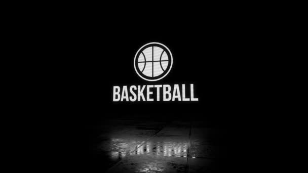 Програма Glitchy Flickering Баскетбол Intro Visible Scan Lines Чорному Тлі — стокове відео