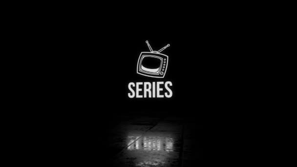 ブラックバックグラウンドで視覚テレビスキャンラインを搭載したグリッチフィッカリングテレビシリーズプログラム — ストック動画