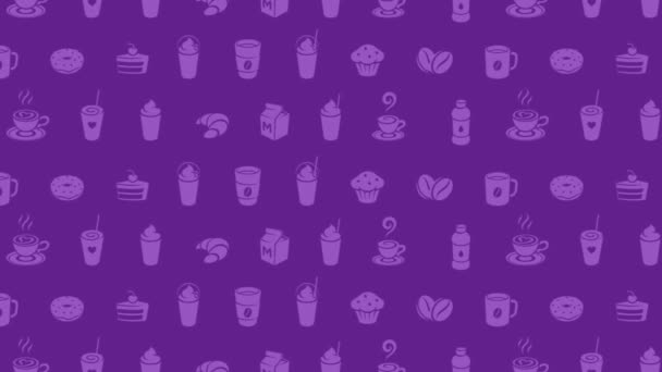 Mover Gráficos Café Desayuno Sobre Fondo Vídeo Púrpura — Vídeo de stock