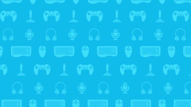 Moving Video Games Icons Animated Blue Video Background — Stock Video