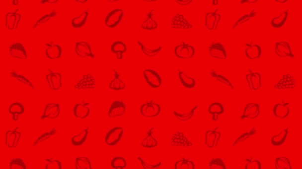 Ikony Moving Fruit Vegetables Animowane Czerwone Wideo Tle — Wideo stockowe
