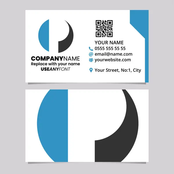 青と黒のビジネスカードテンプレート 円形の文字Pのロゴアイコン ライトグレーの背景 ベクターグラフィックス