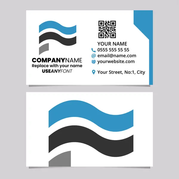 Blue Black Business Card Template Wavy Flag Shaped Letter Logo — Stockvektor