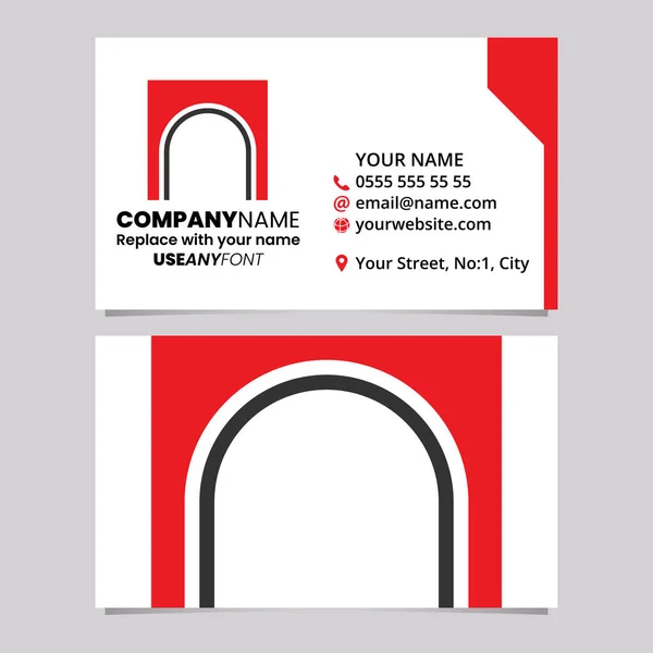 Red Black Business Card Template Arch Shaped Letter Logo Icon — Stock Vector