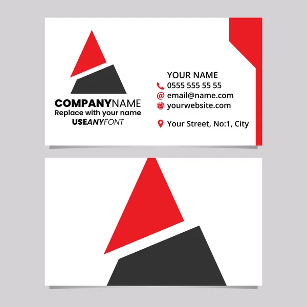 स्प्लिट त्रिभुज आकार के पत्र के साथ लाल और काले व्यापार कार्ड टेम्पलेट एक प्रकाश ग्रे पृष्ठभूमि पर लोगो प्रतीक स्टॉक इलस्ट्रेशन