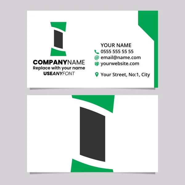 緑と黒のビジネスカードテンプレート アンティークの柱状の文字Iロゴアイコンライトグレーの背景 — ストックベクタ