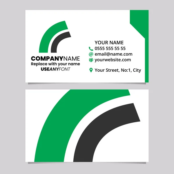 Grüne Und Schwarze Visitenkartenvorlage Mit Bogenförmigem Buchstaben Logo Symbol Auf — Stockvektor