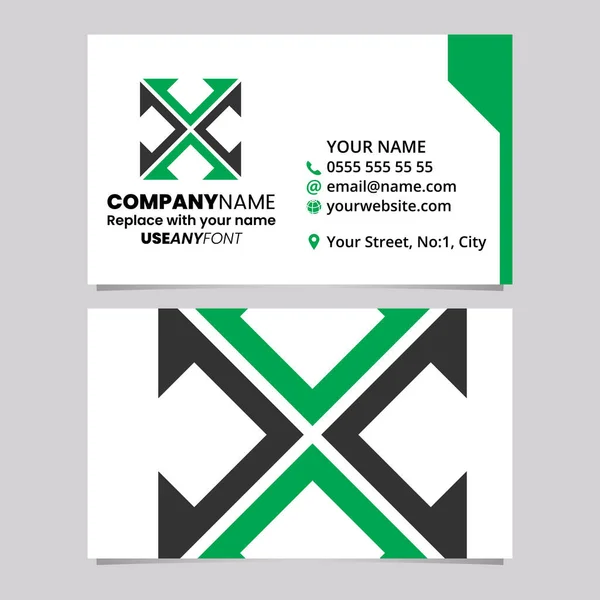 緑と黒のビジネスカードテンプレート 矢印スクエア ライトグレーの背景に文字Xロゴアイコン — ストックベクタ