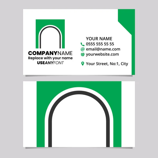 緑と黒のビジネスカードテンプレート ライトグレーの背景にアーチ状の文字Nロゴアイコン ストックイラスト