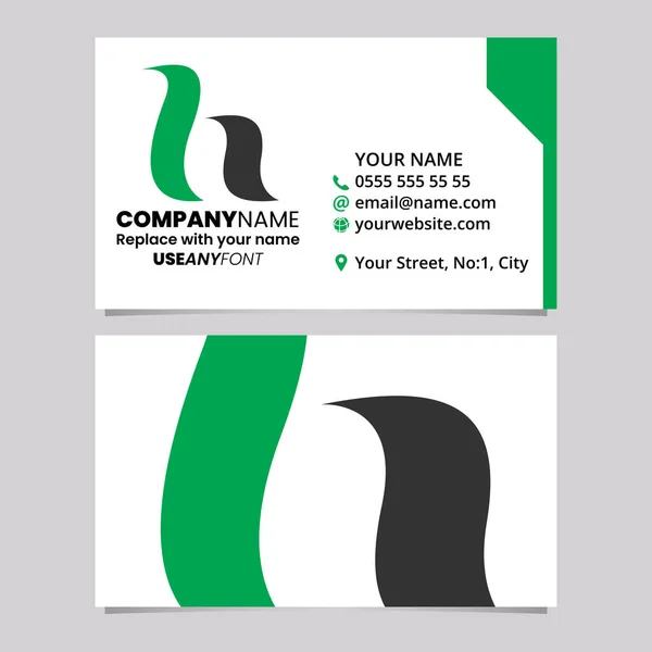 Groene Zwarte Visitekaartsjabloon Met Calligraphic Letter Logo Icon Een Lichtgrijze — Stockvector