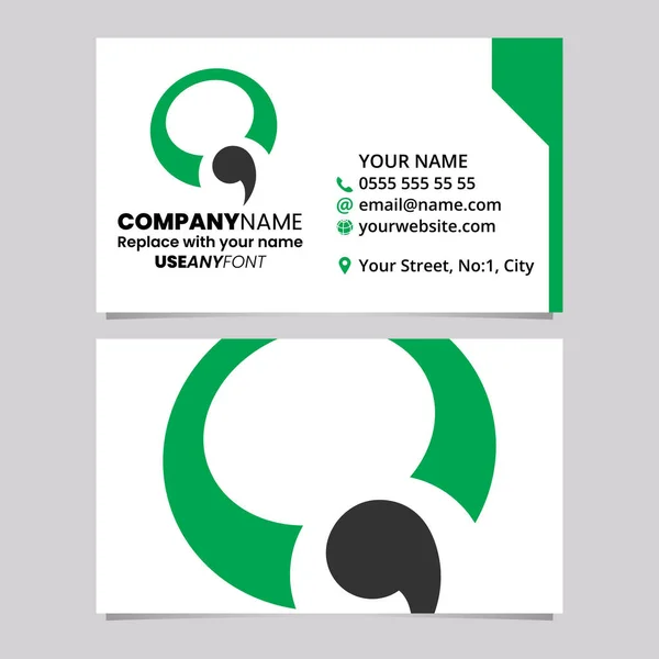 Grüne Und Schwarze Visitenkartenvorlage Mit Kommaförmigem Buchstaben Logo Symbol Auf — Stockvektor